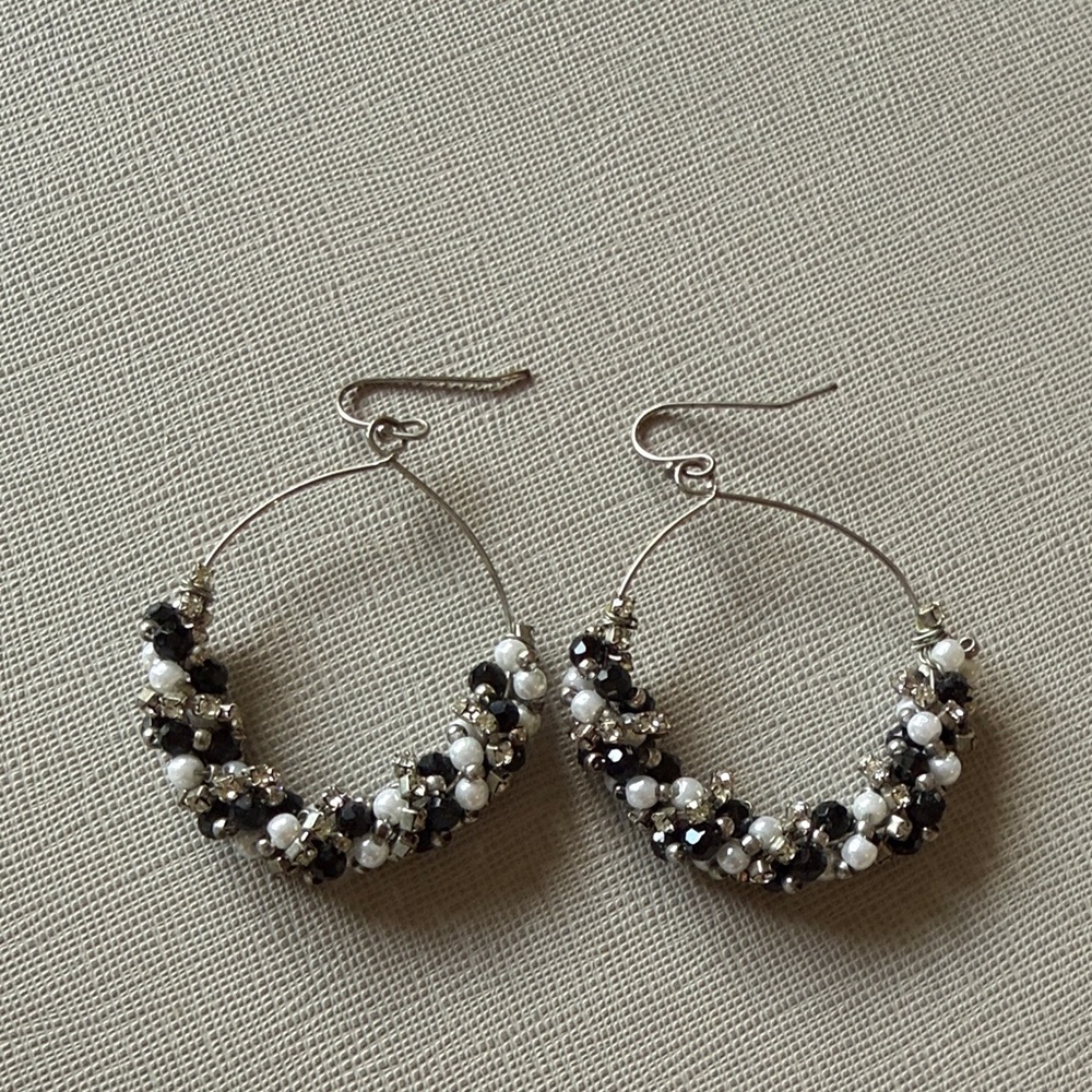 WHBM Beaded Hoop Earrings - Black & White